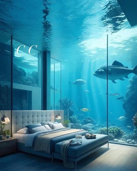 Gj 1214b, Bedroom With Aquarium, Underwater Kitchen, Aquarium Bedroom, Aesthetics Hairstyles, Underwater Bedroom, Underwater Room, Water Room, Thora Birch