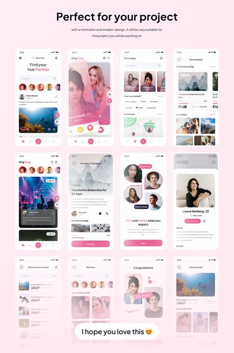 DingDang - Dating Premium UI KIts App — Figma Resources on UI8 App Inspiration, Dark Theme, International Dating, Dating App, App Ui Design, Serious Relationship, Dating Apps, Dating Websites, Wireframe Kit