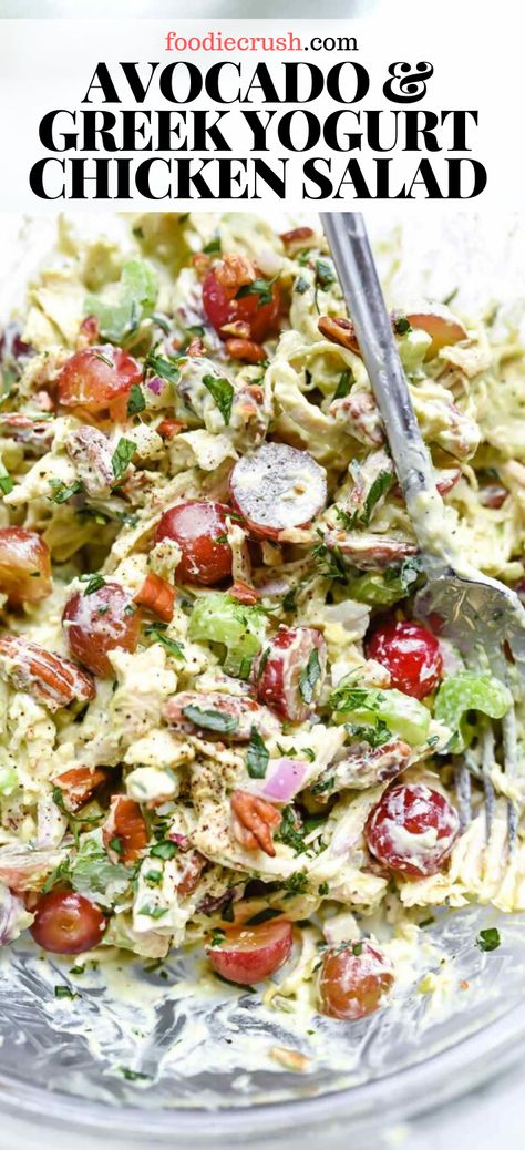 Chicken And Yogurt Recipes, Chicken Salad No Mayo Recipe, Chicken Breast Salad Recipe, Greek Avocado Chicken Salad, Chicken Salad Recipe No Mayo, Healthy Chicken Salad Recipe No Mayo, Chicken Salad Using Greek Yogurt, Healthy Chicken Salad With Greek Yogurt, Greek Chicken Salad Sandwich