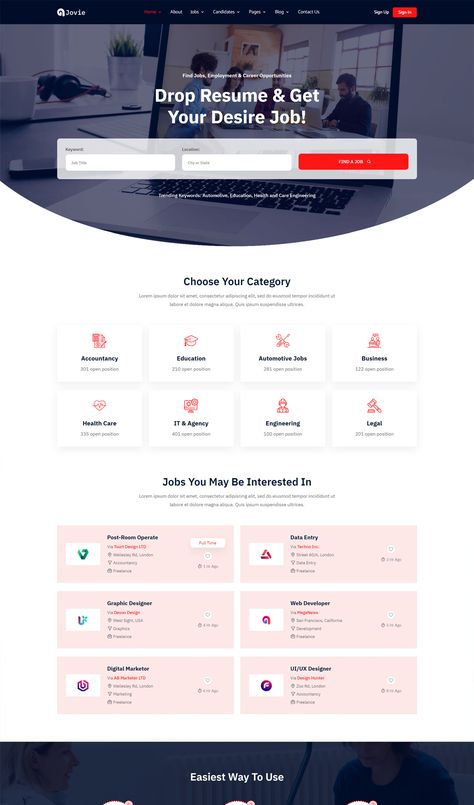 Job Board & Hiring Portal HTML Website Template Classified Website Design, Hiring Website Design, Job Board Website Design, Job Portal Website Design, Job Website Design, Webpage Design Inspiration, Free Html Website Templates, Web Design Inspiration Layout, Template Website Design