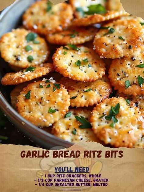 Crispy Garlic Bread Ritz Bits, Crunchy Garlic Bread Ritz Bits, Garlic Bread Ritz Bits 12 Tomatoes, Garlic Bread Ritz Bits, Lunch Party Food, Midnight Munchies, Ritz Bits, Bread Biscuits, Boat Food Ideas