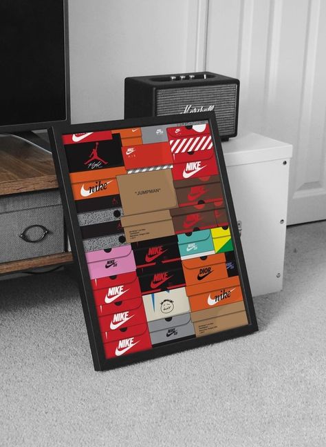 Nike Boxes, Plakat Design Inspiration, Sneakerhead Room, Shoe Room, Sneaker Posters, Sneakers Box, Gaming Room Setup, Mdf Frame, Cute Bedroom Decor