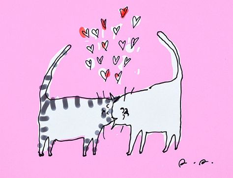 Original Ink Drawing, Dancing Cat, Mia 3, Cat Valentine, Cat Cards, Pink Love, Love Cards, الرسومات اللطيفة, 귀여운 동물