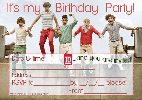 One Direction Party, One Direction Birthday, Printable Organization, Sleepover Invitations, 20th Birthday Party, One Direction Louis, Bday Invitations, Bday Party Theme, Free Printable Invitations