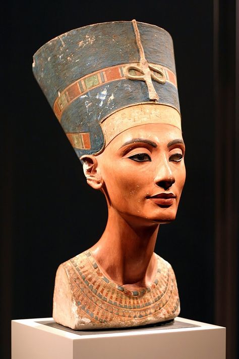 A painted limestone bust of Egyptian Queen Nefertiti, wife of Pharaoh Akhenaten, created over 3,000 years ago; on display in Berlin, Germany Nefertiti Bust, Egypt Queen, Egyptian Queen Nefertiti, Ancient Egypt History, Afrique Art, Queen Nefertiti, Old Egypt, Egyptian Queen, Egypt History