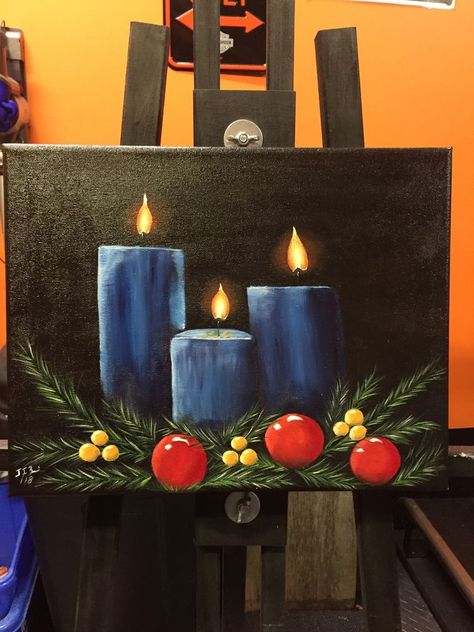 Pretty Christmas Paintings, Black Canvas Paintings Christmas, Painting With A Twist Christmas, Christmas Art Acrylic, Christmas Art Painting Acrylic Easy, Xmas Paintings On Canvas Easy, Fun Things To Paint On Canvas, Black Canvas Christmas Painting, Holiday Painting Ideas On Canvas