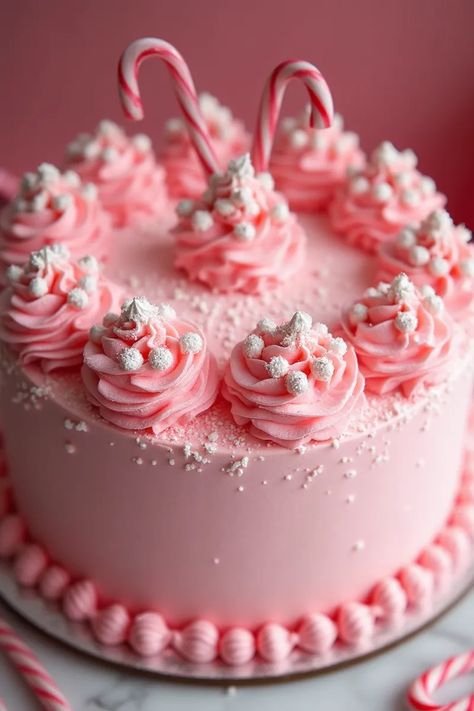 21 Christmas Birthday Cake Ideas for A Sweet Celebration Christmas Rosette Cake, Pink Winter Wonderland Cake, Christmas Birthday Cake Ideas, Pink Christmas Cake, Happy Birthday Jesus Cake, Candy Cane Cake, Birthday Cake Icing, Christmas Birthday Cake, Valentines Day Cake