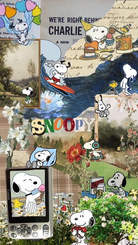 Snoopy Wallpaper Aesthetic, Cute Snoopy Wallpaper, Snoopy Collage, Wallpaper Snoopy, Peanuts Wallpaper, Collage Des Photos, Cute Lockscreens, Snoopy Images, Snoopy Wallpaper