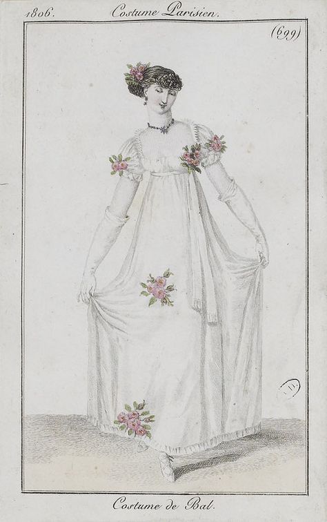 1806 Fashion Plate, 1805 Fashion, Regency Ball, 19th Century Women, Regency Gown, Regency Era Fashion, Art Outfit, 1800s Fashion, Regency Dress