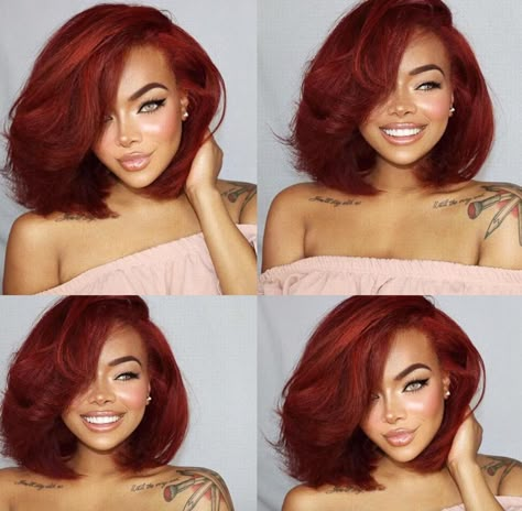 Beautiful fall hair @brittanie_evans Urban Hair Styles, Brandy Hair Color, Short Layered Haircuts Shoulder Length Black Women, Monochromatic Hair Color, Spring Hair Color For Black Women, Burgundy Haircut, Full Figure Outfits, Short Burgundy Hair, Burgundy Hair