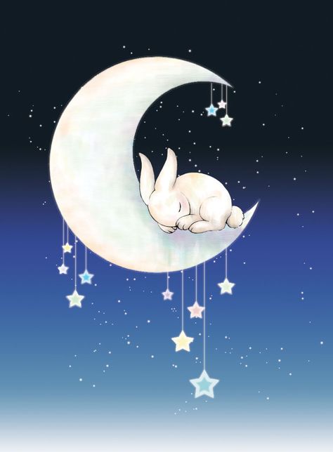 Sleeping Moon Bunny Hase Tattoos, Bunny Tattoos, Rabbit Art, Bunny Art, 수채화 그림, Baby Bunny, On The Moon, Art And Illustration, Moon Art