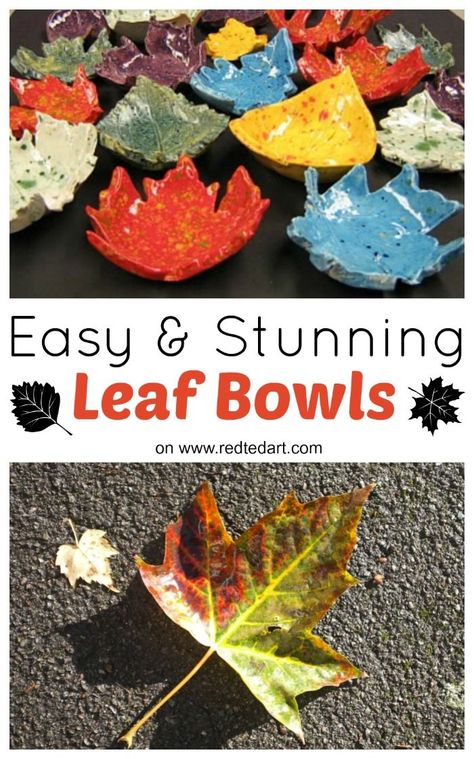 How to make Autumn Leaf Bowls. Use REAL Leaves to make these stunning and easy Autumn Leaf Bowls. They can be fired in a kiln or you can use air drying clay. Such a fabulous Autumn Craft for kids and grown ups a like come and take a look how easy they are to make! Air Drying Clay, Red Ted Art, Autumn Craft, Diy Leaves, Balloon Crafts, Autumn Activities For Kids, Leaf Bowls, Leaf Crafts, Fall Craft