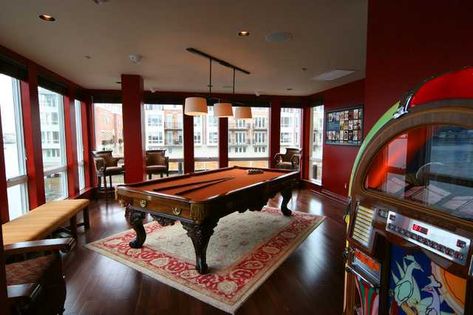 30 Trendy Billiard Room Design Ideas Billiard Room Design, Pool Table Room, Man Cave Home Bar, Pool Table Lighting, Decor Ikea, Playroom Design, Pool Rooms, Entertainment Center Decor, Game Rooms