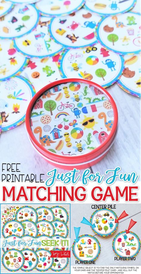 FREE Printable Match Game - SEEK IT! Great party game, classroom party, gift idea and FAMILY GAME NIGHT! matching game, summer boredom buster Tips and tricks for printing included. #mycomputerismycanvas Griswold Christmas Party, Classroom Family, Printable Bingo Games, Christmas Party Crafts, Printable Games For Kids, Free Games For Kids, Work Christmas Party, Card Games For Kids, Party Crafts