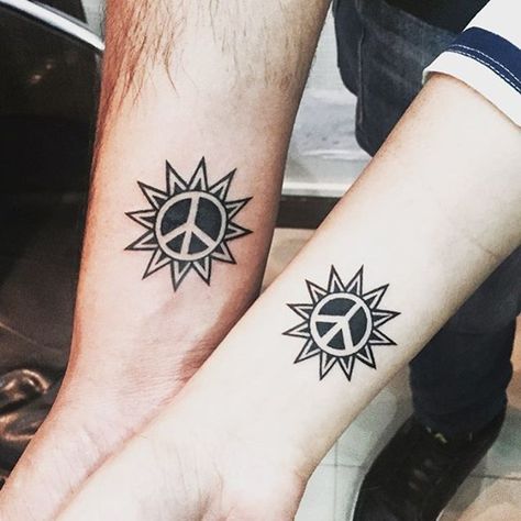 60 Brother Sister Tattoo That Will Melt Your Heart Peace Sign Tattoos, Peace Tattoo, Small Sister Tattoos, Peace Tattoos, Brother Sister Tattoo, Small Couple Tattoos, Sister Tattoo, Small Tattoos With Meaning, Sibling Tattoos