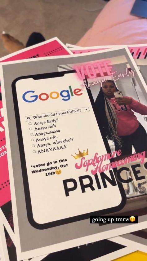 Prom Nominations Ideas, Running For Hoco Court Ideas, Ideas For Homecoming Posters, Hoco Campaign Treats, Hoco Court Flyer Ideas, Google Campaign Poster, Junior Princess Poster Ideas, Hoco Nomination Post, Hoco Princess Campaign Ideas