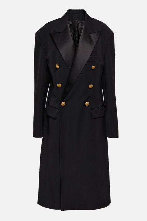 Black Overcoat, Black Attire, Lapel Coat, Designer Jackets, Wool Overcoat, Extra Long Sleeves, Jacket Design, Fall 2023, Color Name