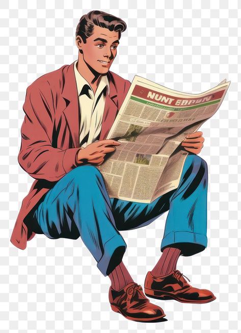 Holding Newspaper Reference, Person Reading Newspaper, Newspaper Png, Man Reading Newspaper, Newspaper Reading, Newspaper Vintage, Person Png, Reading The Newspaper, Reading Cartoon