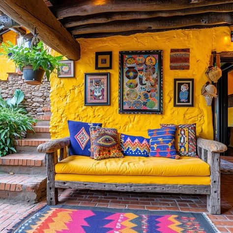 Mexican Balcony, Mexican Patio Ideas, Mexican Farmhouse Decor, Mexican Farmhouse, Mexican Interior Design, Mexican Garden, Mexican Interiors, Hacienda Style Homes, Mexican Home Decor