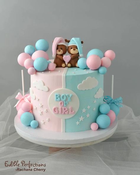 15 Unique Gender Reveal Cake Ideas To Celebrate Your Special Moment. Fondant Gender Reveal Cake, Bear Cake Gender Reveal, Gender Reveal Teddy Bear Theme Cake, Cute Gender Reveal Cakes, Gender Torte, Gender Cake Ideas, Gender Reveal Ideas Cake, Teddy Bear Gender Reveal Cake, Gender Reveal Cake Design