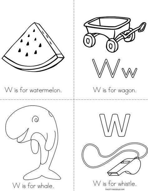 W is for watermelon Book - Twisty Noodle W Is For, W Is For Watermelon, Watermelon Worksheet, Letter W Coloring Page Free Printable, Watermelon Books For Preschool, Letter W Activities, Daycare Lesson Plans, Beginning Sounds Worksheets, Kids Gym