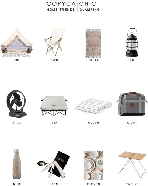 glamping basics 101 | Here's a great list of glamping must-haves from copycatchic luxe living for less budget home decor and design Glamping List, Glamping Must Haves, Glamping Packing List, Glamping Hacks, Minimalist Camping Gear, Glamping Accessories, Glamping Essentials, Dream Camper, Glamping Ideas