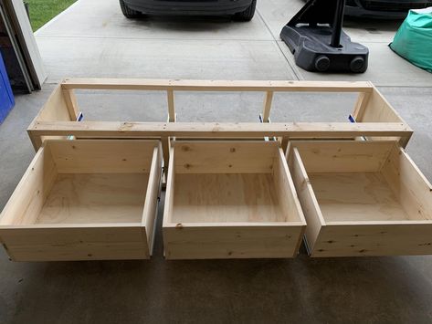 Diy Bench With Drawer Storage, Drawer Bench Seat, Entryway Bench With Window, Built In Storage Bench Entryway, Diy Bench Seat With Drawers, Diy Storage Bench With Drawers, Build A Bench With Storage, Diy Window Seat With Drawers, Diy Mudroom Bench With Drawers