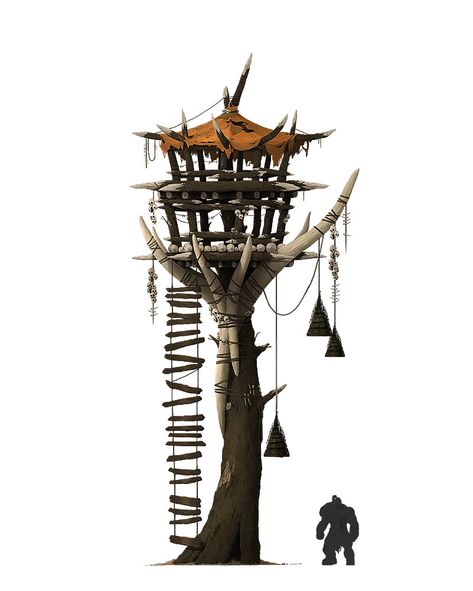 ArtStation - Orc Watchtower, soyeon Lim Orc Architecture, Orc Building, Conan Exiles, Inktober 2024, Props Concept, Props Art, Game Ui Design, Body Pose Drawing, Watch Tower