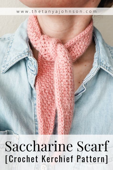 This sweet little crochet scarf is the perfect accessory to finish off your look. Sport it around your neck, head, ponytail, waist, tote, purse, or bag. Drape it, wrap it (once or twice), knot it, loop it, or tie it in a bow. Cotton Scarf Pattern, Neck Kerchief, Kerchief Headband, Kerchief Pattern, Crochet Kerchief, Kerchief Hair, Crochet Bandana, Crochet Bows, I Cord