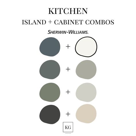 Kitchen Island and Cabinet Combos Paint Concepts, Modern Palette, Sherwin Williams, Interior Paint Scheme, Interior Paint Color - Etsy Kitchen Island Colors Sherwin Williams, Two Color Cabinets In Kitchen, Kitchen Island Colors 2024, Floor And Cabinet Combinations, Modern Farmhouse Kitchen Cabinet Colors, Kitchen With Different Color Island, Painting Kitchen Island, Painted Island With Wood Cabinets, 2 Color Kitchen Cabinets Two Tones