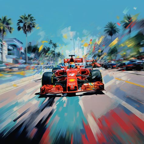 F1 Painting, Formula 1 Ferrari, Auto Racing Art, Birthday Card Drawing, Racing Art, Car Artwork, Card Drawing, Ferrari F1, Auto Racing