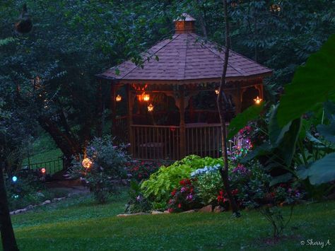 gazebo at night Gazebo At Night, Garden At Night, Garden Gazebo, Night Garden, Solar String Lights, Garden Tours, Enjoy Nature, Outdoor Rooms, My Garden