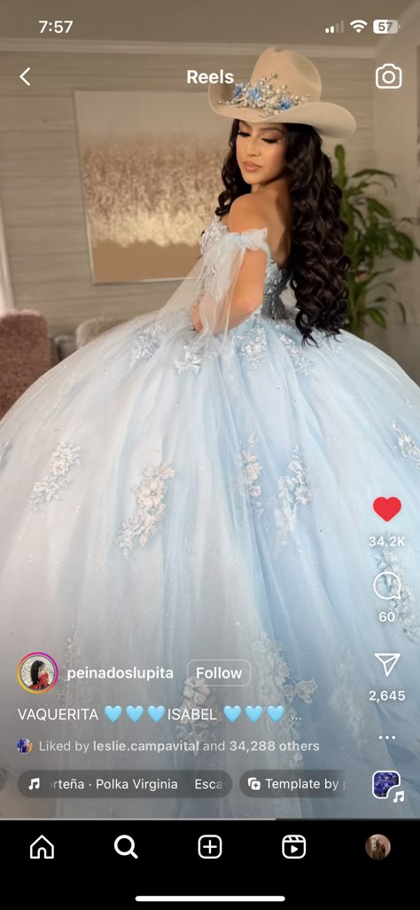 15 Chambelanes, Baby Blue Quince Makeup, Tiffany Blue Quinceanera, Baby Blue Quince, Light Blue Quinceanera Dresses, Quinceanera Dances, Blue Quinceanera Dresses, Quince Stuff, Homecoming Poses