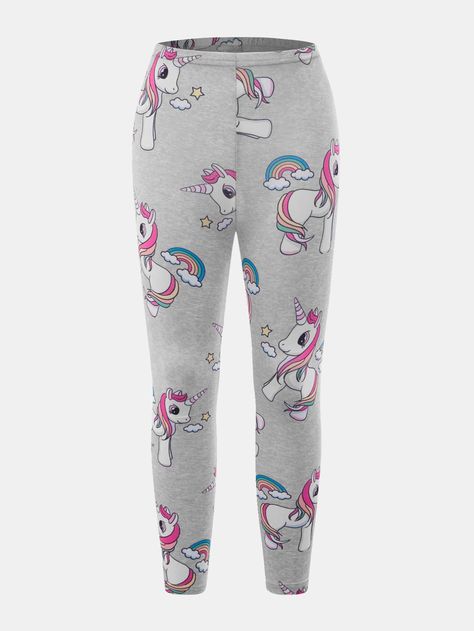 Toddler Girls Rainbow & Unicorn Print Leggings Toddler Girls Leggings, Shein Kids, Computer Basic, Girl Rainbow, American Girl Clothes, Unicorn Print, Cute Comfy Outfits, Print Leggings, Girls Leggings