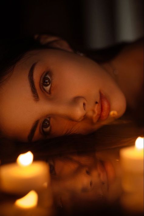 Moody Selfie Ideas, Photography With Candles, Dark Self Portrait Photography, Candle Portrait Photography, Witchy Self Portrait, Artsy Self Portrait Photography, Candlelit Photoshoot, Candlelight Photoshoot, Artistic Photos Creative Photography