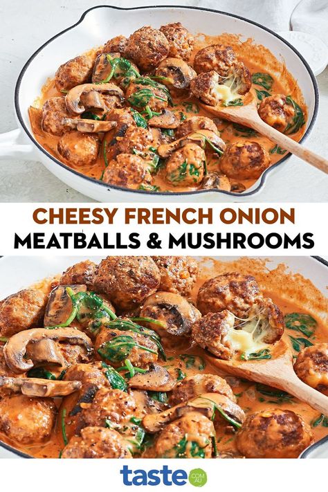 Meatballs And Mushrooms, French Onion Meatballs, Onion Meatballs, Delicious Meatballs, Caramelised Onion, Tasty Meatballs, Favorite Comfort Food, French Onion Soup, French Onion