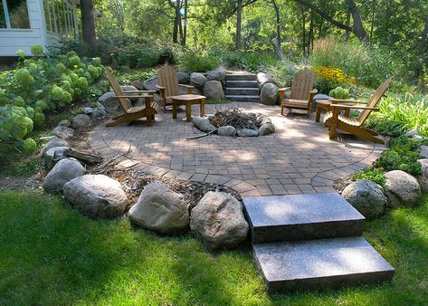 Outdoor Stone & Paver Firepits | Fireplaces Installer Minneapolis / St. Paul Outdoor Fire Pit Designs, Fire Pit Landscaping, Stone Fire Pit, Fire Pit Seating, Fire Pit Area, Fire Pit Designs, Have Inspiration, Fire Pit Patio, Backyard Fire