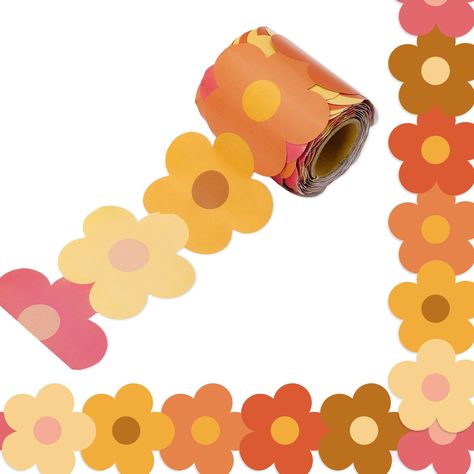 PRICES MAY VARY. Enough Length - The package includes 1 roll of bulletin board border, it measures 10m / 32.8ft in length, and 7.1cm / 2.8inch in width, enough for you to use. Flower Shape - Our rolls bulletin borders is in flower shape, and match the theme of retro groovy, the boho flowers are colorful and attractive, suitable for any occasions, bring you a lot of fun. Good-Quality Material – Made of good quality paper, durable and safe. Notice: our bulletin border is non-stick, you should stic Classroom Themes Preschool Decor, Classroom Decor Pink, Peach Classroom Decor, The Office Bulletin Board, Classroom Borders Ideas Bulletin Boards, Highschool English Classroom Decor, Natural Preschool Classroom Decor, 70s Classroom Decor, Cool Classroom Decor