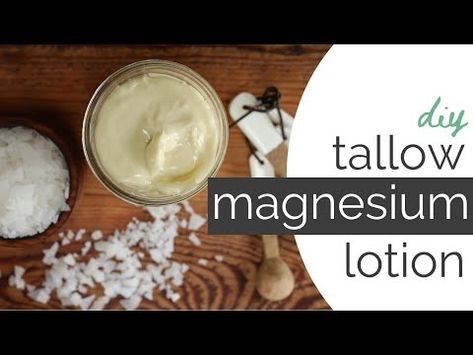 DIY Tallow Magnesium Lotion - From Scratch Farmstead Diy Tallow, Herbalist Recipes, Tallow Lotion, Magnesium Butter, Tallow Recipe, Homemade Balm, Magnesium Flakes, Types Of Magnesium, Magnesium Lotion