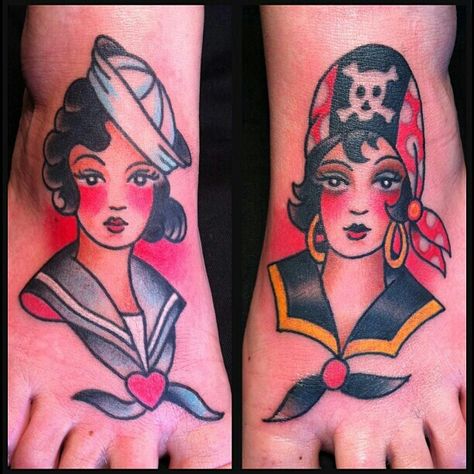 Sailor Women Tattoo, Sailor Portrait Tattoo, Sailor Pinup Tattoo, Sailor Girl Tattoo, Sailor Jerry Pinup Tattoo, Traditional Pirate Girl Tattoo, Reference Tattoo, Pirate Girl Tattoos, Nautical Tattoos