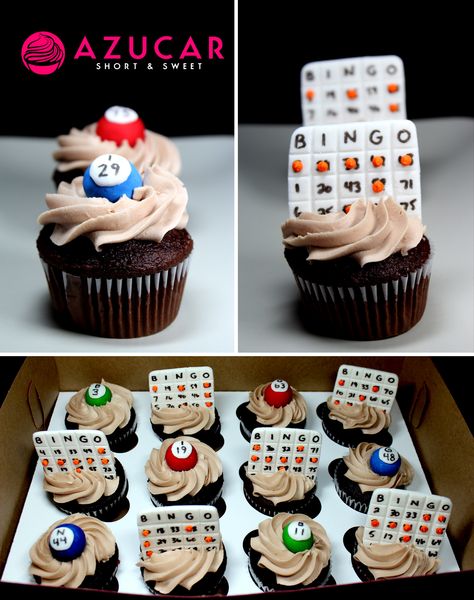 BINGO themed cupcakes Elderly Birthday Party Ideas, Bingo Party Food, Bingo Cupcakes, Bingo Party Decorations, Bingo Cake, Novelty Cupcakes, Grandmas Birthday, Theme Snack, Big 30