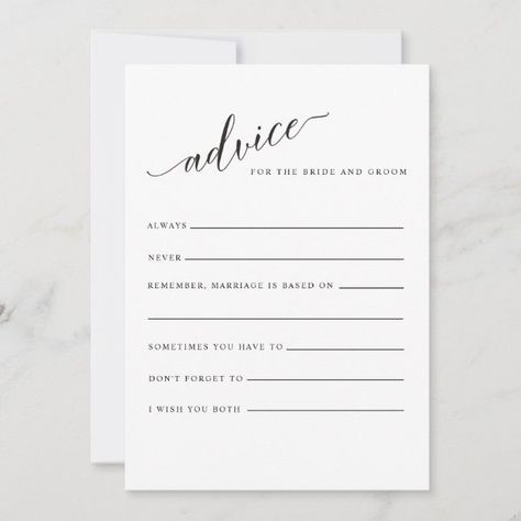 Classic Calligraphy Script Wedding Advice Card Wishes For Bride And Groom, Bachelorette Party Funny, Bridal Shower Advice Cards, Wishes For The Bride, Bridal Shower Advice, Classic Calligraphy, Wedding Advice Cards, Bridal Shower Planning, Wedding Shower Games