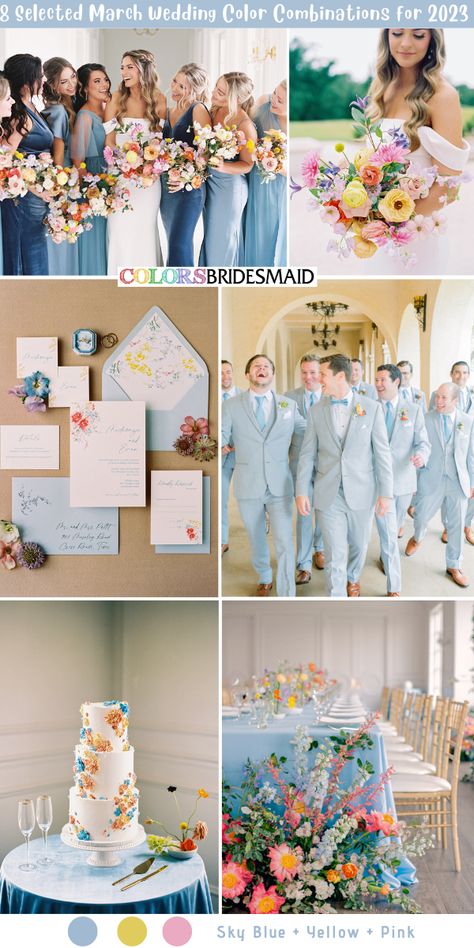 All 40+ Spring Wedding Color Palettes - ColorsBridesmaid Pastel Wedding Colors Palette Colour Schemes, Mint Wedding Colors, Tepee Wedding, March Wedding Colors, August Wedding Colors, Rose Pink Bridesmaid Dresses, Colorful Spring Wedding, Amber Wedding, Pink Bouquets