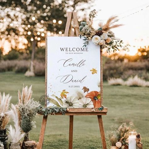 Pumpkin Floral Welcome Sign, White Pumpkin Sign, Rustic Wedding Sign, Floral Welcome Sign, Welcome Wedding Sign, Pumpkin Wedding, Minimalist Wedding Decor, Rustic Wedding Signs, Rustic Fall Wedding, Pumpkin Sign, Welcome To Our Wedding, Boho Fall