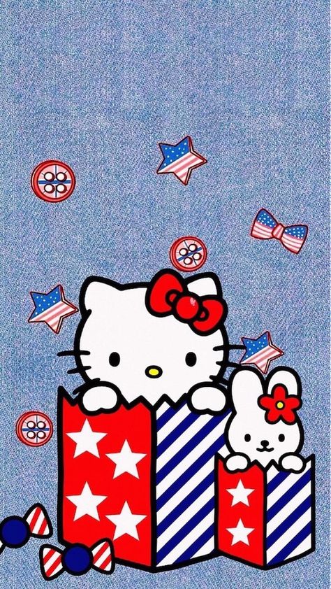 4th Of July Wallpaper Iphone, July Wallpaper Iphone, Backgrounds Hello Kitty, Patriotic Wallpaper, July Wallpaper, 4th Of July Wallpaper, Hello Kitty Imagenes, Crochet Placemat Patterns, Hello Kitty Images