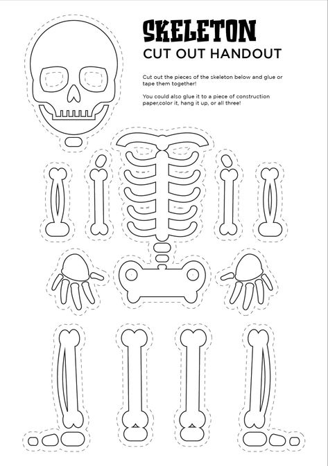 Halloween Skeleton Cut Out Handout Printable Skeleton Craft Kindergarten, Axial Skeleton Craft, Skeleton Bones Drawing, How To Make Skeleton Bones, Skeleton Bones Printable, Halloween Print Out Decorations, Free Printable Skeleton Template, Free Printable Skeleton Bones, Skeleton Coloring Pages Free Printable