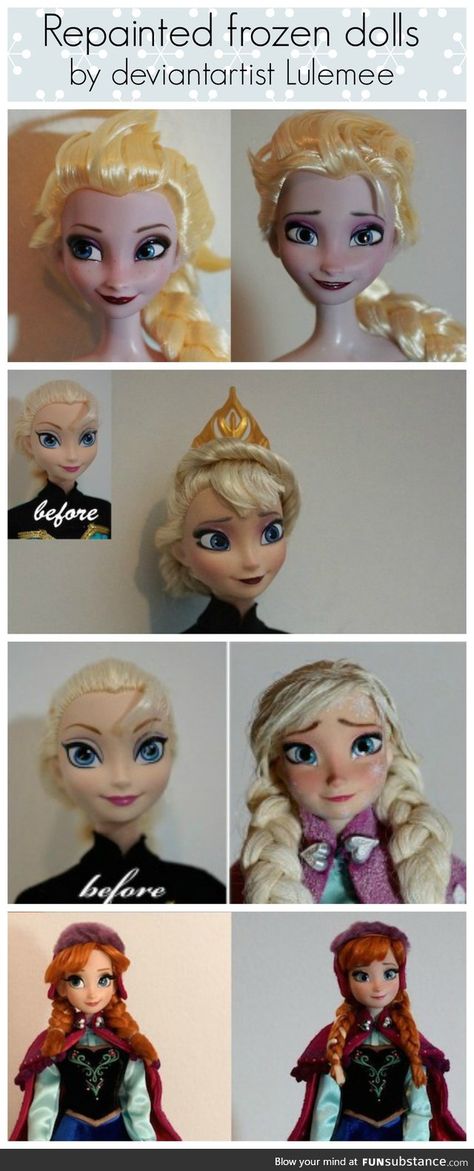 Elsa And Anna Dolls, Frozen Dolls, Images Disney, Disney Dolls, Doll Repaint, Disney Memes, Disney Funny, Disney Fun, Disney And Dreamworks