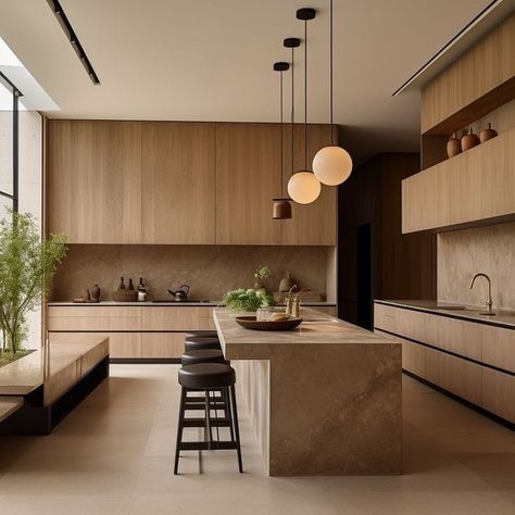 Modern Earthy Kitchen, Modern Japanese Kitchen, Organic Kitchen Design, Japandi Interior, Kitchen Interior Design Modern, 아파트 인테리어, Luxury Kitchen Design, Kitchen Design Decor, Kitchen Room Design