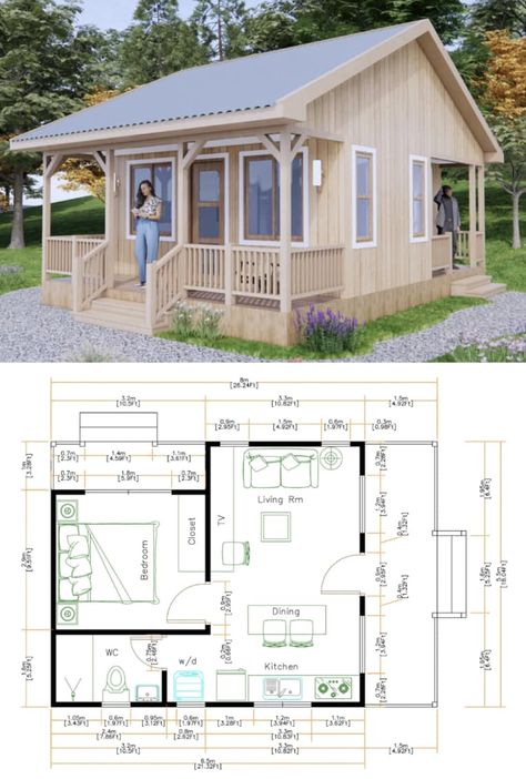 1-bedroom tiny house design... - Simple HOUSE Design Tiny House One Floor Layout, Tiny House Design Layout, How To Build A Mini House, Tiny Home Plans 2 Bedroom, Tiny House Floor Plans One Level, Small House Layout 1 Bedroom, Tiny House Layout Floor Plans, Tiny House Studio, Dream Bungalow