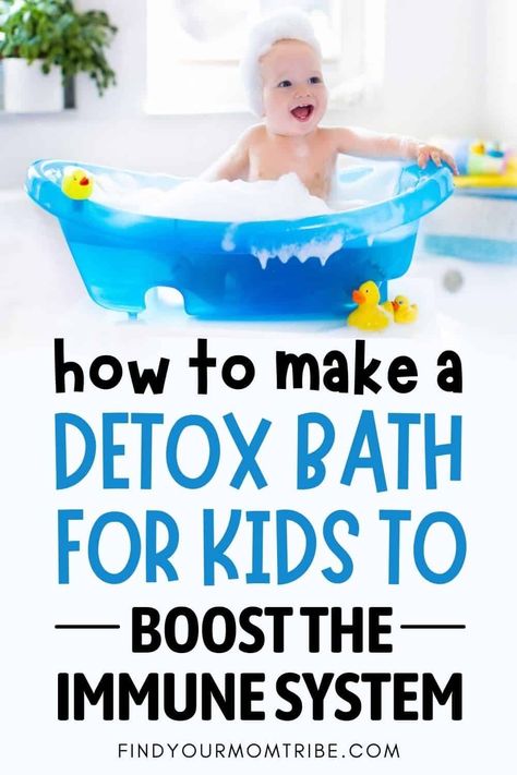 A detox bath for kids is a great way to relieve muscle soreness as well as cold and flu symptoms. Find out how to make a DIY one here. Sick Remedies For Kids, Rsv Remedies Kids, Natural Fever Reducer For Kids, Detox Bath For Kids, Old Remedies, Sick Baby Remedies, Detox For Kids, Sick Toddler, Detox Bath Recipe